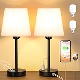 Kakanuo Nachttischlampe Touch Dimmbar 2er Set, Tischlampe mit Ladefunktion USB A+C-Anschlüssen...