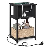 VASAGLE Beistelltisch, Nachttisch mit Steckdose, schmal, 2 AC-Anschlüsse, 2 USB-Anschlüsse, 30 x...