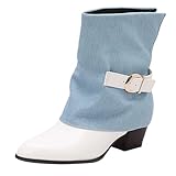 Generisch Weitschaftstiefel Damen Xxl Schaft Mit Absatz,Halbstiefel Damen Leder,Blockabsatz...