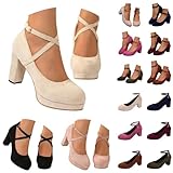 Damen Chunky Pumps Brautschuhe - Geschlossene Bequeme Spangenpumps Plateau Tanzschuhe Breite Füße...