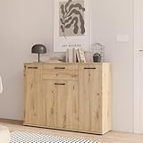 Forte NIKO Sideboard 110, Skandi-Kommode, 3-türig, 1 Schublade, Holzwerkstoff, Wohn-/Schlafzimmer,...
