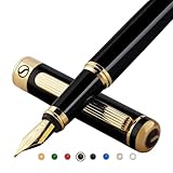 Scriveiner Schwarzer Lack-Füllfederhalter – Stift mit 24 Karat Gold-Finish, Feder Schmidt, 18...