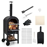 GOPLUS 2 in 1 Pizzaofen outdoor, Gartenofen mit Pizzaschieber Pizzastein Grillroste Thermometer &...