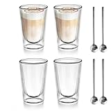 SAEIV Doppelwandige Gläser 4x350ml – Cappuccino Gläser, doppelwandige Kaffeegläser,...