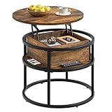 YITAHOME Couchtisch Rund mit Hebeplatte, Wohnzimmertisch Höhenverstellbar mit Stauraum 60x60x47cm,...