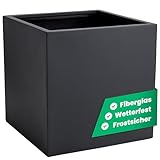 VIVANNO Pflanzkübel Fiberglas Block Frostsicher - 50x50x50 cm - Anthrazit Matt - Blumenkübel...
