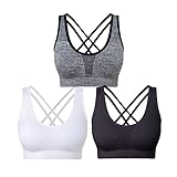 SEGRILA Damen Sport BH Set Ohne Bügel Kreuz Rücken Yoga Bustier Gepolsterter (Schwarz,Weiß,Grau...