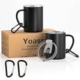 Yoassi Edelstahl Camping Becher, 2er Set Thermotasse mit Deckel und Karabiner, doppelwandige...
