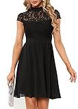 HOMEYEE Damen Elegant Kurzarm Blumen Spitze Abendkleid für Hochzeit Rockabilly Chiffon...