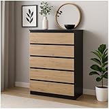 HTI living Kommode mit 5 Schubladen Schwarz Artisaneiche Anrichte Sideboard Schrank