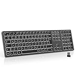 Tastatur Kabellos, Weiß Beleuchtete Tastatur, Wiederaufladbare USB Anschluss 2,4 GHz Wireless...