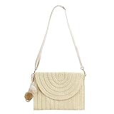 Geflochtene Tasche Strand Handgeflochtene Tasche Urlaub Damentasche Businesstasche Damen, beige,...