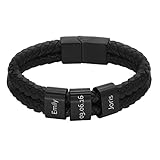 Heideman Armband Herren aus Leder schwarz matt Lederarmband mit 3 Gravurplättchen Elian für...