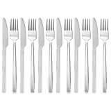 QUCHER 12 Stück 18/8 Besteckset aus Edelstahl, 6 × Tafelmesser - 6 × Gabel, pflegeleicht und...