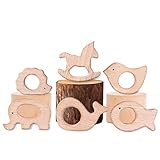 YoungRich 6 Stück Baby Holz Teether Geschenk Igel Elefant Vogel Delphin Goldfisch Pferd...