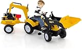 DREAMADE Trettraktor, Kindertraktor mit Anhänger & Schaufel & Frontlader, Kinderbagger Sitzbagger...