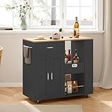 USROCAS Kücheninsel mit Rollen, Küchenwagen mit 2 Türen und Schubladen, Abnehmbarer Einlegeboden,...
