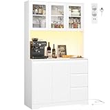 FirFurd Küchenschrank Buffetschrank mit LED Sideboard für Küche mit Steckdosenleiste...