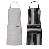 Livdouyu 2 Stück Schürze Kochschürze Damen Verstellbare Küchenschürze mit Taschen Männer...