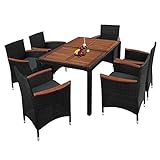 Montafox Polyrattan Sitzgruppe 6 Stühle 6 cm Auflagen Tisch 130 x 90 Sitzgarnitur Akazienholz...