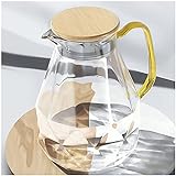DUJUST Glaskaraffe mit Deckel 2 Liter, Wasserkrug im Modernen Diamant Design, Glaskrug mit Griff...