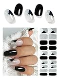 Wahrshei UV Gel Strips | 20 pcs Schwarz/Glitzer UV Gel Nagelfolie | Nagelfolie Selbstklebend | Gel...