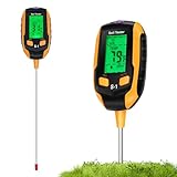 4 in 1 Bodenmessgerät, Digitales Bodenfeuchtemessgerät mit Temperatur/Feuchtigkeit/ Sonnenlicht...