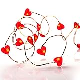 hellum LED Lichterkette Herz-en Batterie-betrieben(2AA), 20er rote Herzen mit rote LEDs Kupfer Draht...