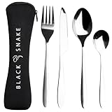 Black Snake Camping Besteck Set 4-teilig für Outdoor, Festival & Trekking - Edelstahl Messer,...
