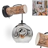 Wandleuchte Ripoll, Wandlampe aus Holz/Metall/Glas in Natur/Schwarz/Chrom/Rauch/Klar, Leuchte im...