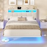 AOGLLATI Polsterbett 140x200 cm, Bett 140 x 200 mit LED-Beleuchtung und Ladestation, Bettgestell mit...