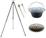Grillplanet® Set 15 L Gulaschkessel mit Dreibein schwarz 1,80 m und Deckel (15 Liter original...