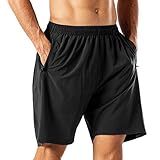 HMIYA Herren Sport Shorts Schnell Trocknend Kurze Hose mit Reißverschlusstasch (Schwarz,L)