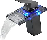 OUGOO LED Wasserfall Wasserhahn, Farbtemperatur Beleuchtet Glas Bassin Hahn, Einhebelmischer mit...