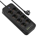 Steckdosenleiste mit Schalter, AOUOO 8 Fach Mehrfachstecker mit Verlängerungskabel 2M, 3USB/3Type-c...