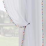 Treatmentex Boho Gardinen mit bunten Pompons Gardinen Ösen 140 cm Breite Transparent Gardinen mit...