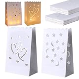 Foeipy 20 Stück Papier Lichttüten Weiß Candle Bags Papiertüten mit Herz, Mond und Sterne Design...