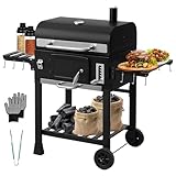 TEENO Grillwagen, Holzkohlegrill Edelstahl mit Deckel, XXL, Grill mit Deckel, Thermometer,...