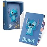 Disney Stitch A5 Notizbuch liniert mit Stift für die Schule - Tagebuch Set(Blau 3D)