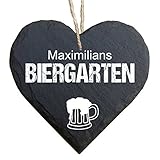 homeyourself - Schieferherz Schiefer Schild personalisiert mit Druck/Wunschtext - Biergarten Bier -...