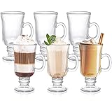 ZENFUN 6 Irish Coffee Gläser, 235 ml Espressotassen mit Glasfuß und Henkeln, Durchsichtige...