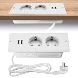 SPORWAY Tischplatte Versenkte Steckdose, 2-Fach Einbausteckdose Steckdosenleiste mit 2 USB,...