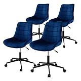 ML-Design Bürostuhl 4er Set, Blau, Sitzfläche aus Samt, Metallgestell, Polsterstuhl mit...