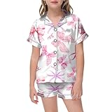 Pyjama-Set für Mädchen mit Fliege, bedrucktem Revers, kurzärmeligem Oberteil und bequemen Shorts,...