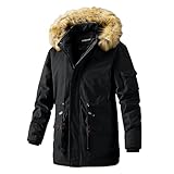 WANGTIANXUE Winterjacke Herren Winter Warm Jacke mit Fellkapuze Langarm Casual Fleecejacke...