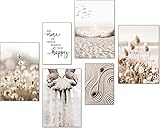 artpin® Moderne Poster Set - Bilder Wohnzimmer Deko Schlafzimmer - Pampas Gras Strand Bilderwand...