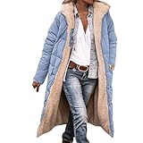 Jacke Damen 2in1 mit Fellkapuze Wintermantel Einfarbig Zip Übergangsjacke Lange Teddyfleece Warm...