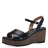 MARCO TOZZI Damen Sandalen mit Keilabsatz mit Verstellbarem Riemen Bequem, Schwarz (Black), 38 EU