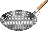 matrasa Grillpfanne gelocht - aus Edelstahl mit klappbarem Holzgriff - Ø 30 cm - BBQ Pfanne