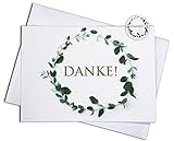 15 Dankeskarten & 15 Umschläge & 15 Sticker – Klappkarten SET 'Eukalyptus', Hochzeit, Taufe,...